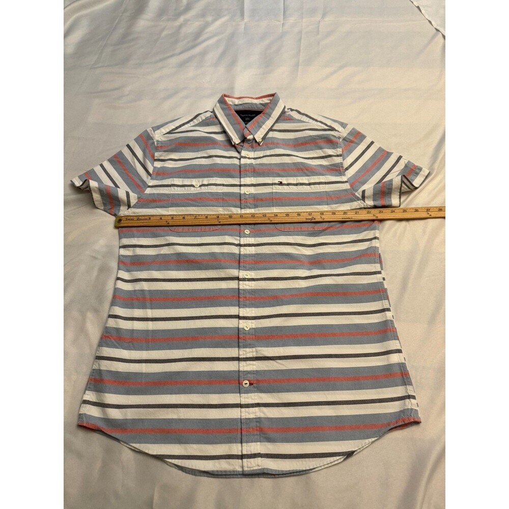 Tommy Hilfiger Mens XL Custom Fit Striped Button Down Short Sleeve Shirt - Picture 8 of 12